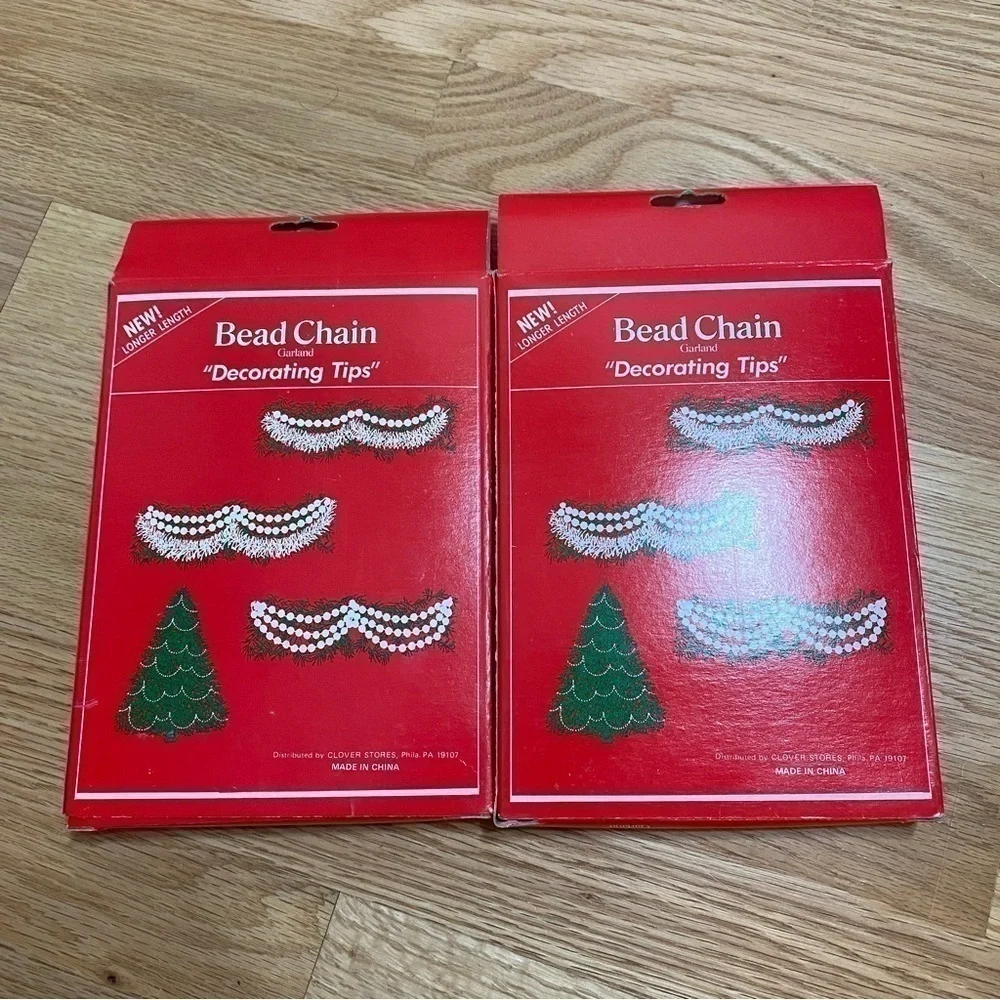 Vintage Green Tree Bead Chain Garland Gold NEW Bundle Lot 2 Pack Christmas